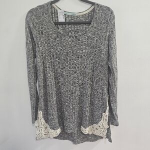 NEW Maurice's long sleeve hi-low top lace medium grey black fall winter soft
